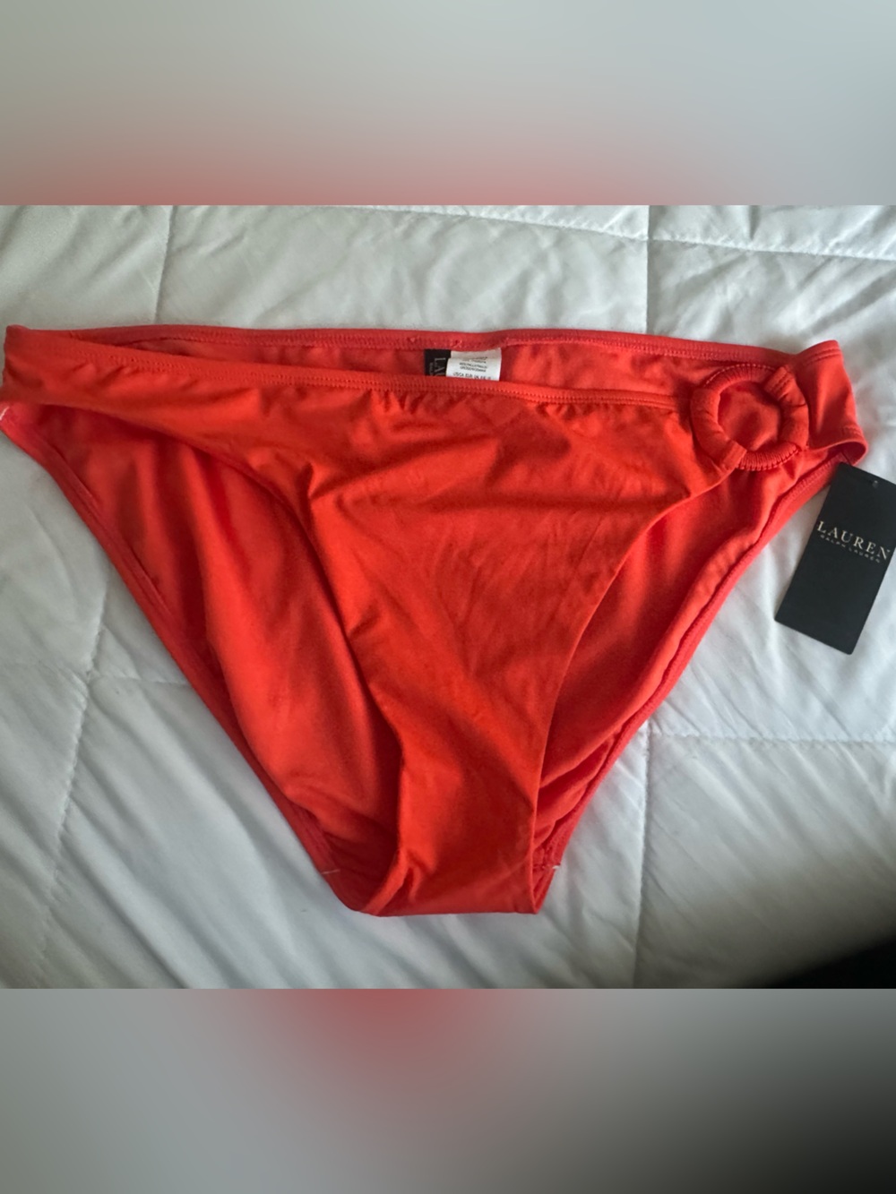 Lauren Ralph Lauren Coral Red Swim Bottom with RL Logo Plate